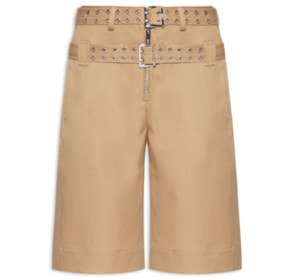 Bermuda Feminina Bonded Cotton Belt Shorts - Marrom
