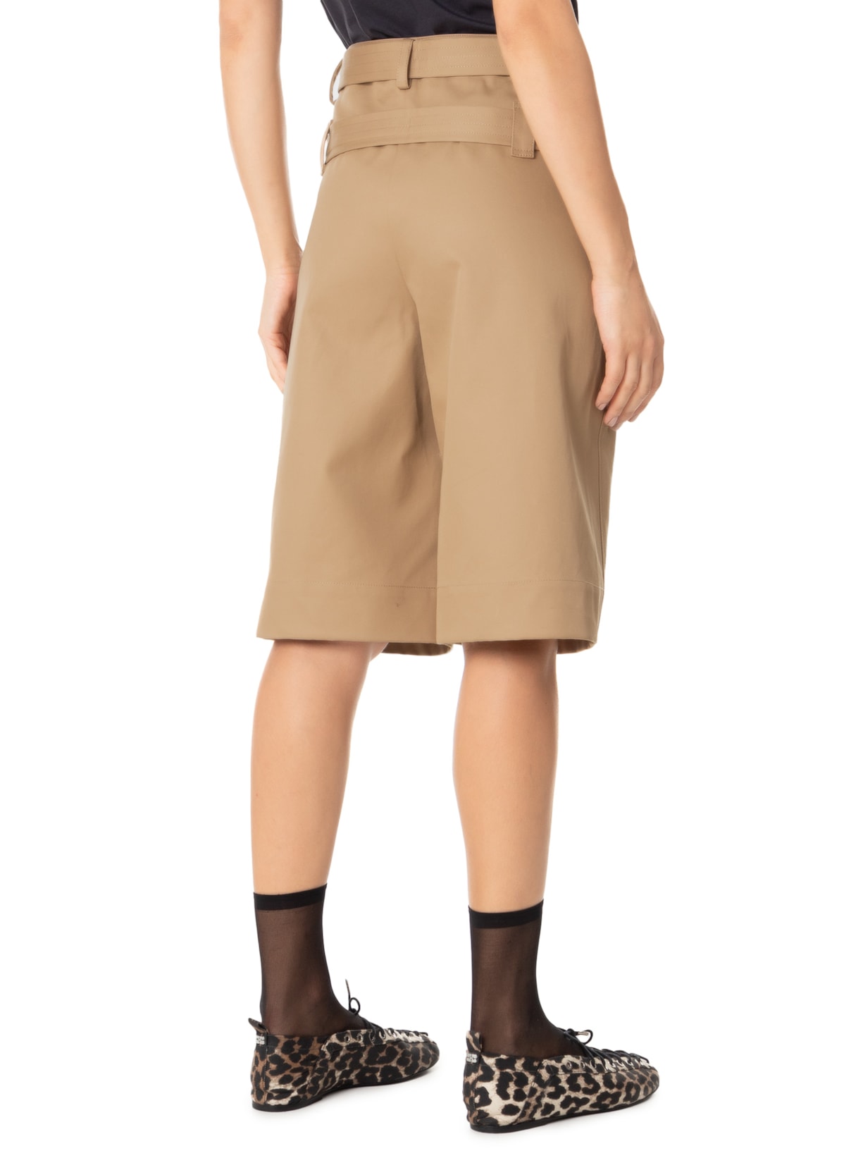 Bermuda Feminina Bonded Cotton Belt Shorts Marrom Ganni