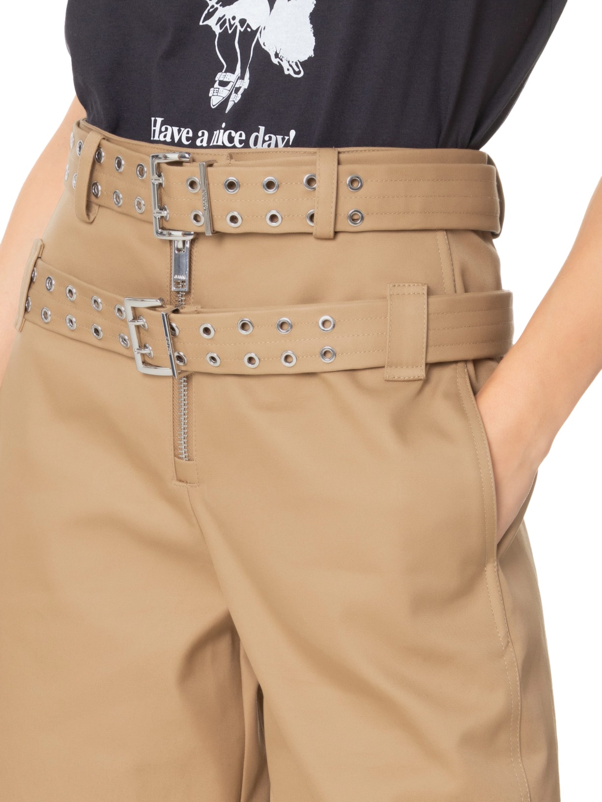 Bermuda Feminina Bonded Cotton Belt Shorts Marrom Ganni