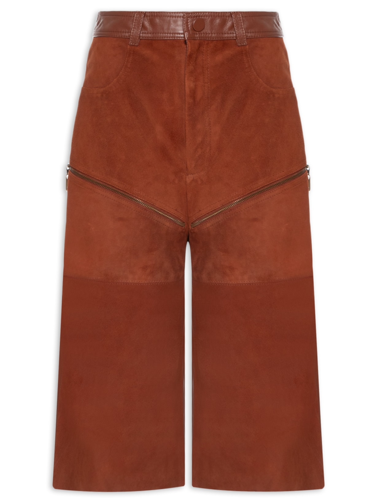 Bermuda Feminina Chamois Zíper Peggy - Marrom