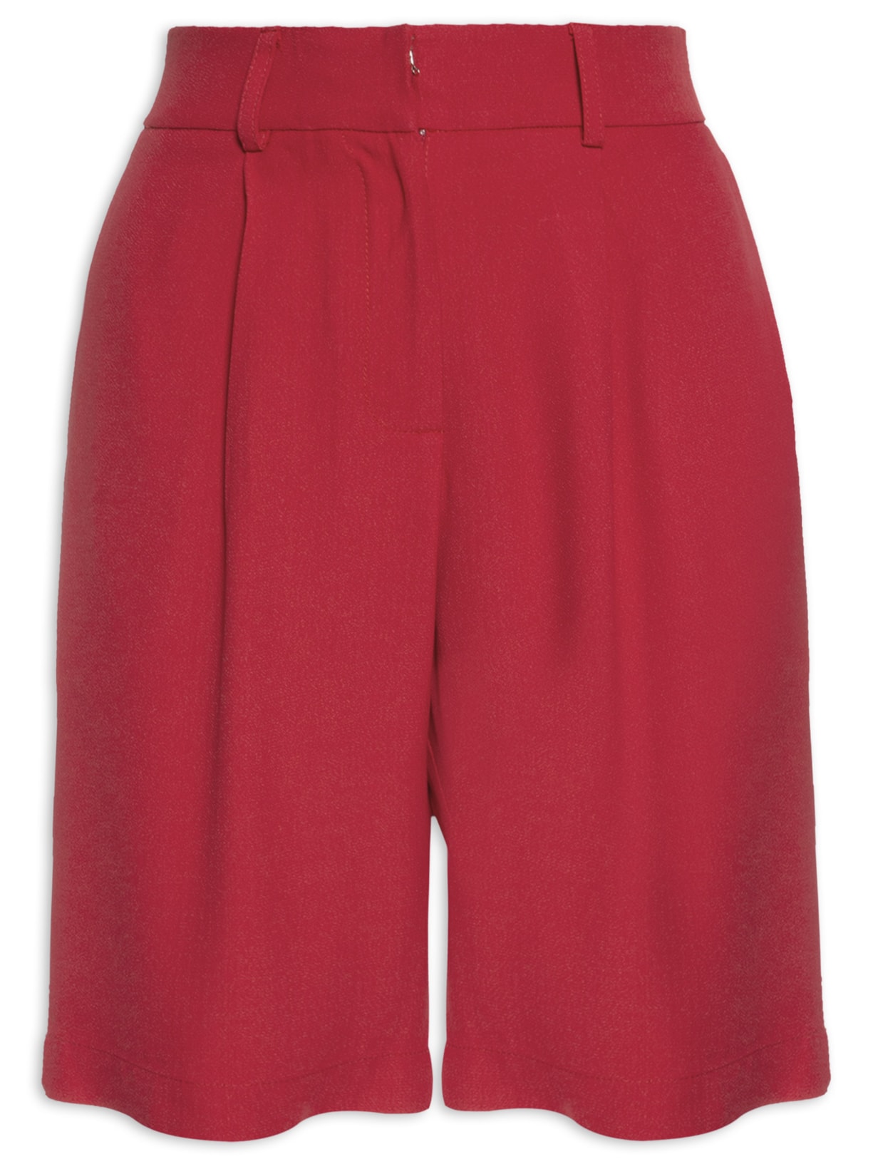 Bermuda Feminina Cintura Alta Em Crepe - Vermelho