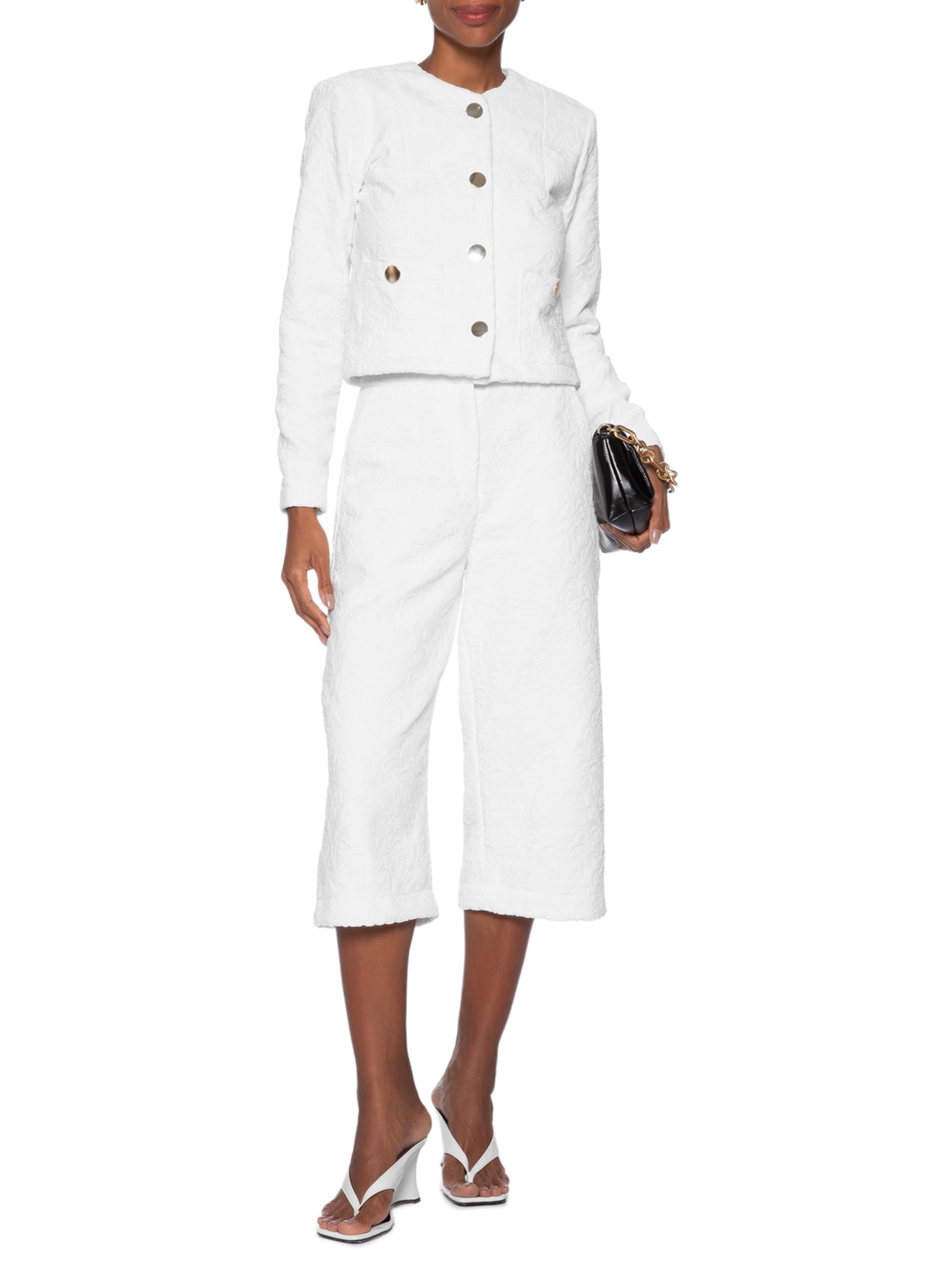 Bermuda Feminina Cintura Alta Em Jacquard Branco '2Essential