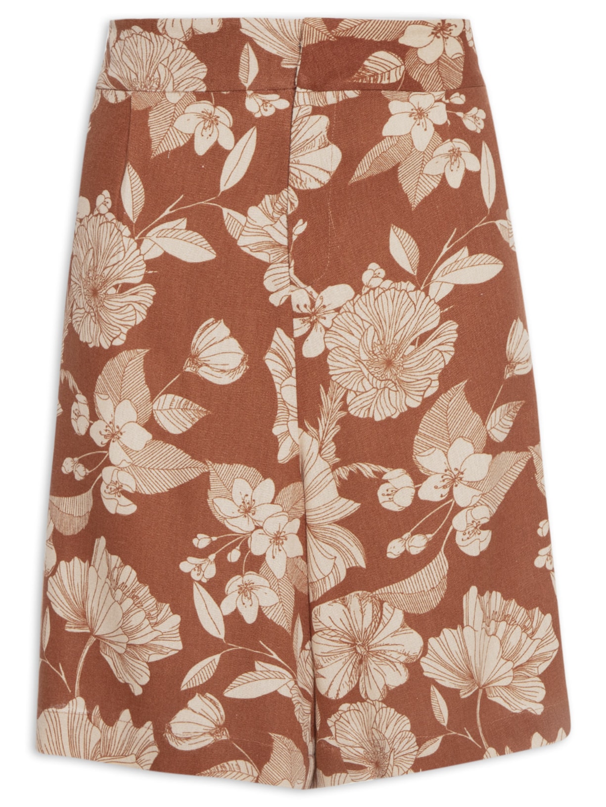 Bermuda Feminina Cintura Alta Linho Misto Estampado - Marrom