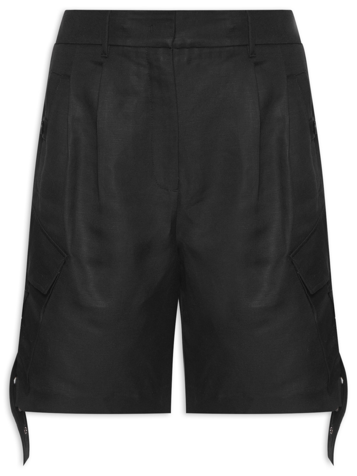 Bermuda Feminina Com Bolsos Linho Com Viscose - Preto