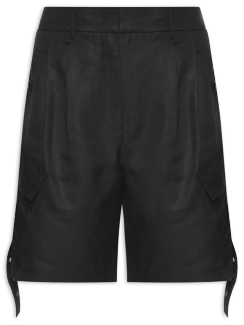 Bermuda Feminina Com Bolsos Linho Com Viscose - Preto