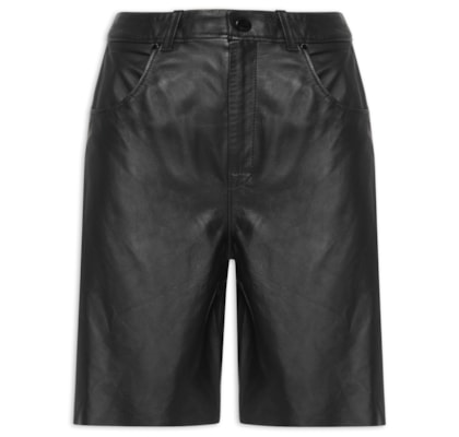 Bermuda Feminina De Couro Clássica - Preto