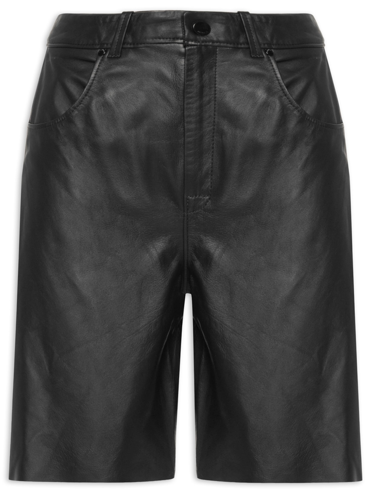 Bermuda Feminina De Couro Clássica - Preto