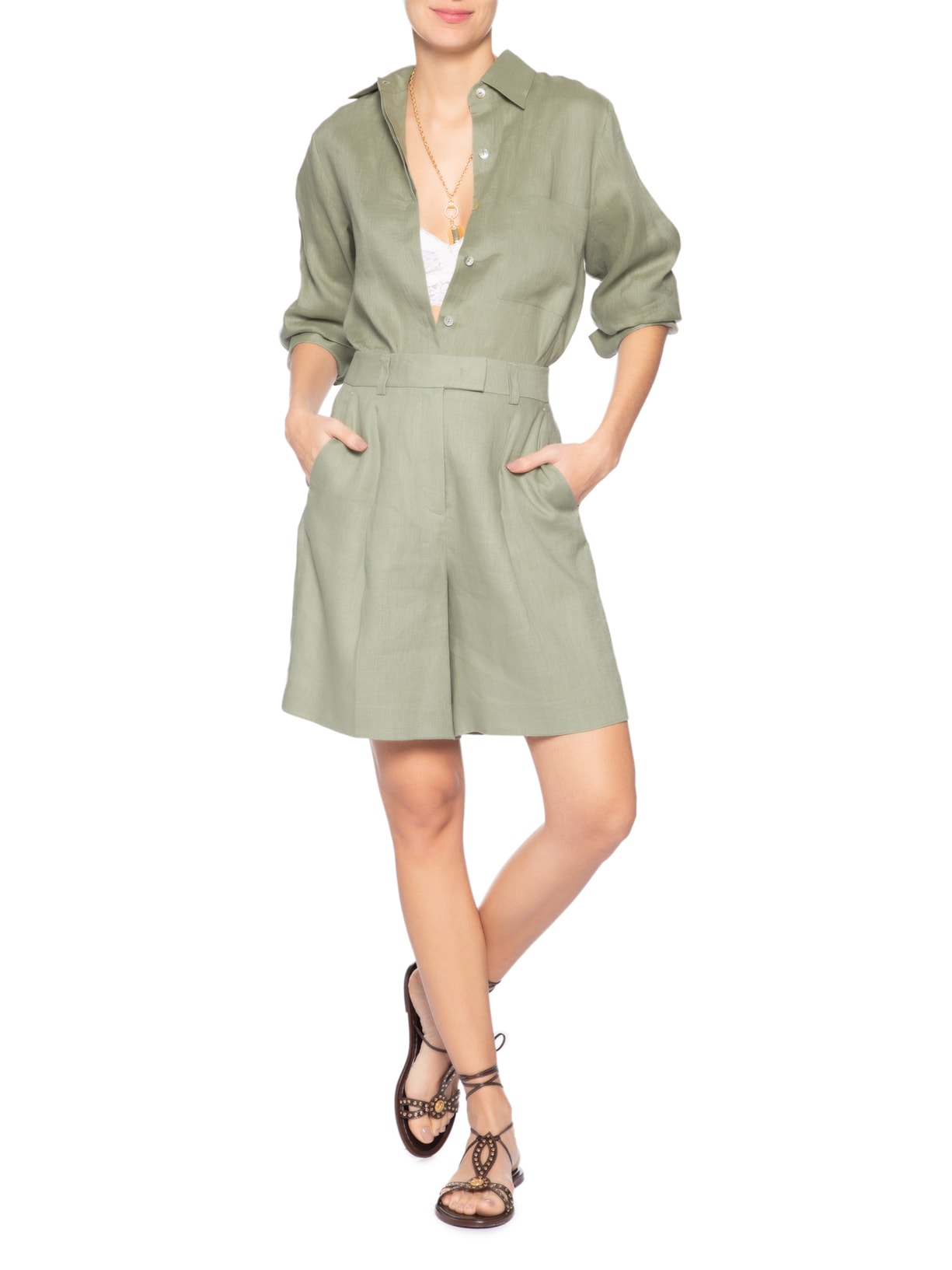 Bermuda Feminina De Linho Color Verde Animale