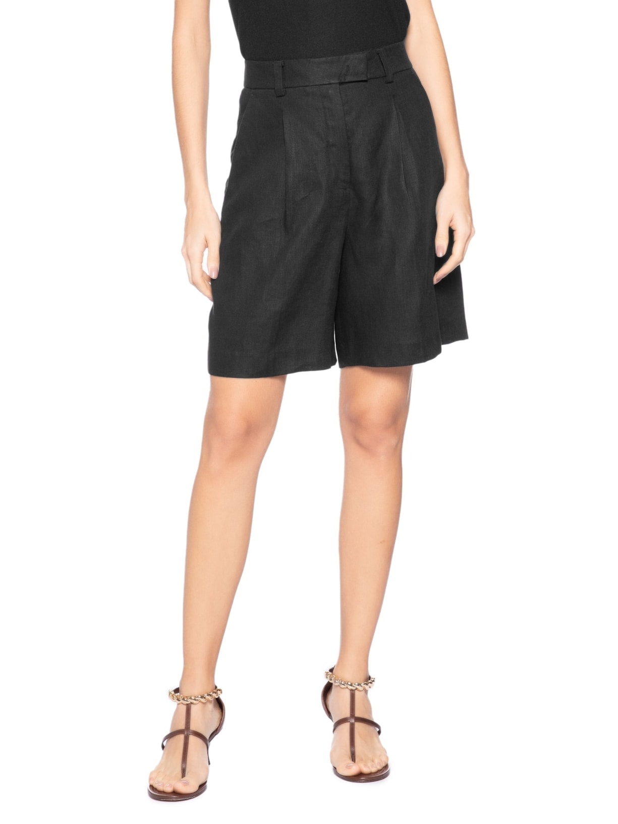 Bermuda Feminina de Linho Preto Animale