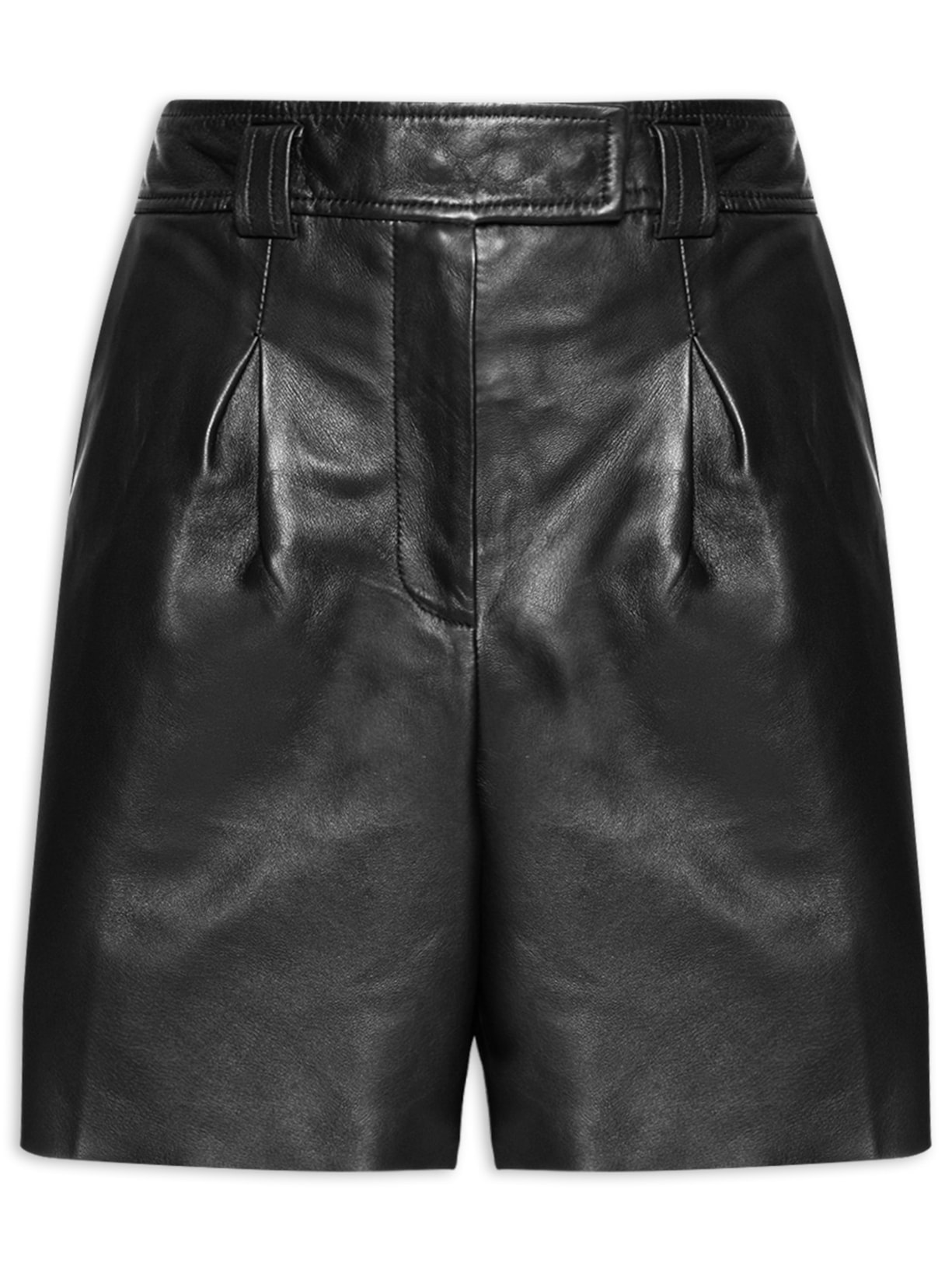 Bermuda Feminina em Couro Pregas Frontais – Preto