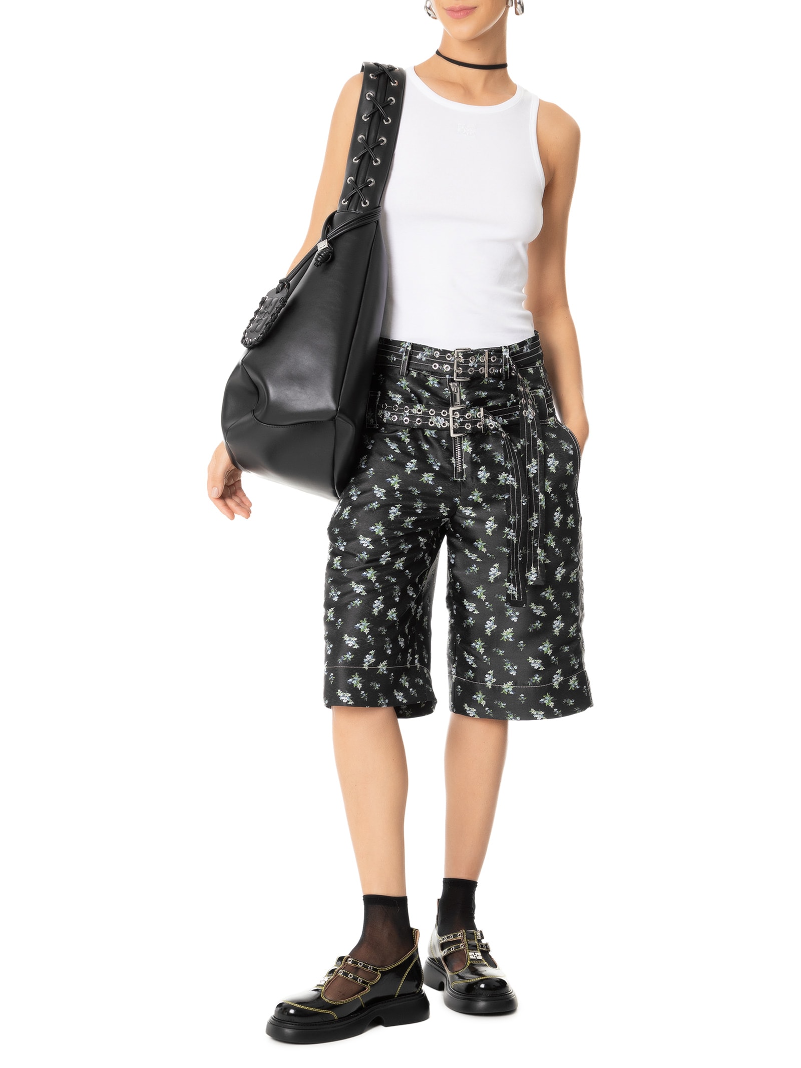 Ganni - Bermuda Feminina Floral Jacquard - Preto