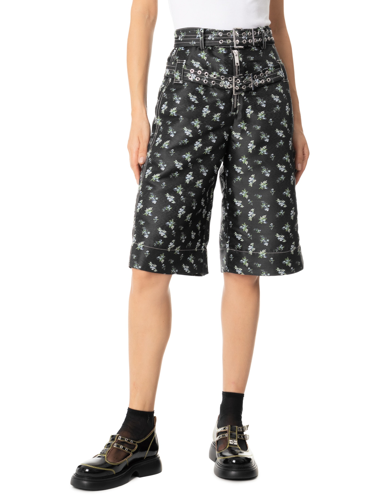 Ganni - Bermuda Feminina Floral Jacquard - Preto