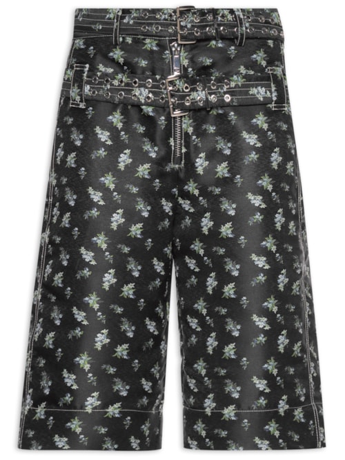 Bermuda Feminina Floral Jacquard - Preto