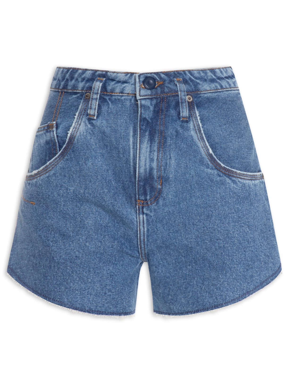 Bermuda Feminina Jeans Barra à Fio Degrau - Azul