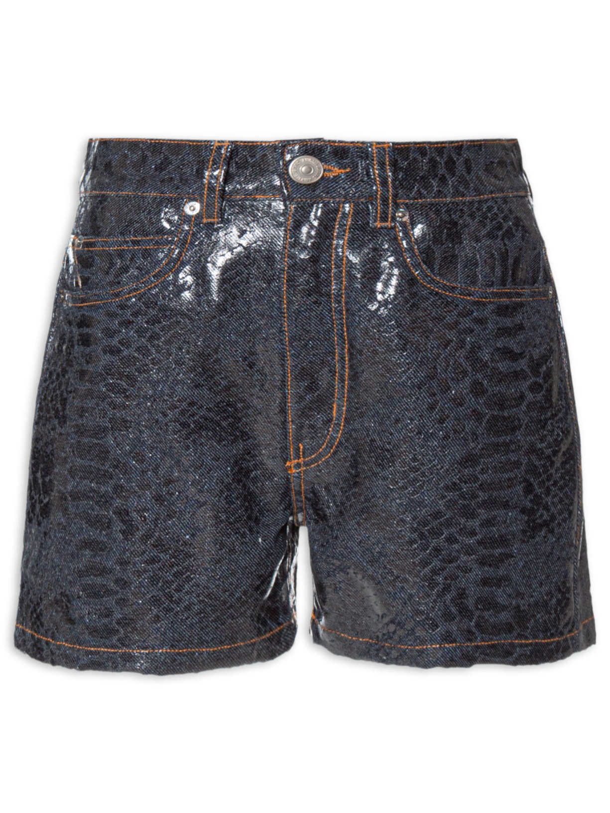 Bermuda Feminina Jeans Basic Foil Em Cobra - Azul