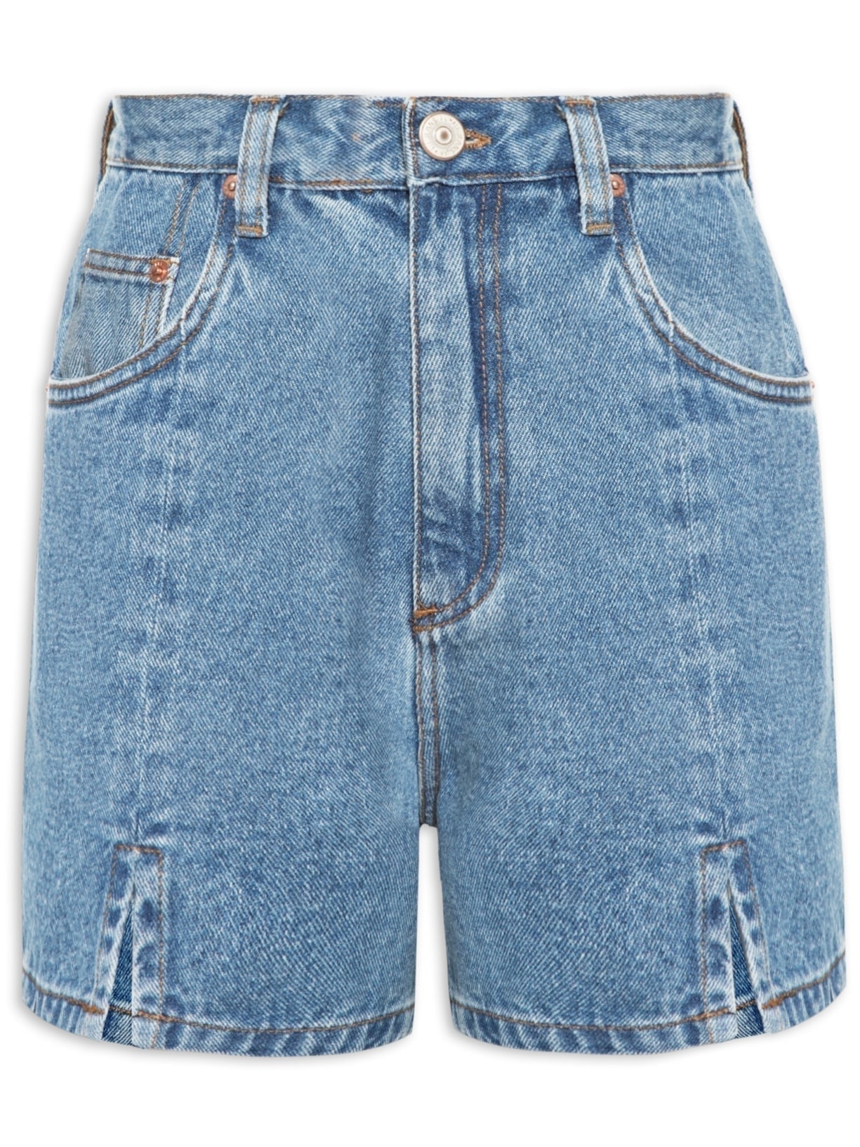 Bermuda Feminina Jeans Basic Midi Fenda Frontal Azul Animale Jeans