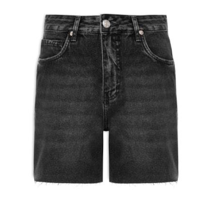 Bermuda Feminina Jeans Black Used Barra a Fio - Preto