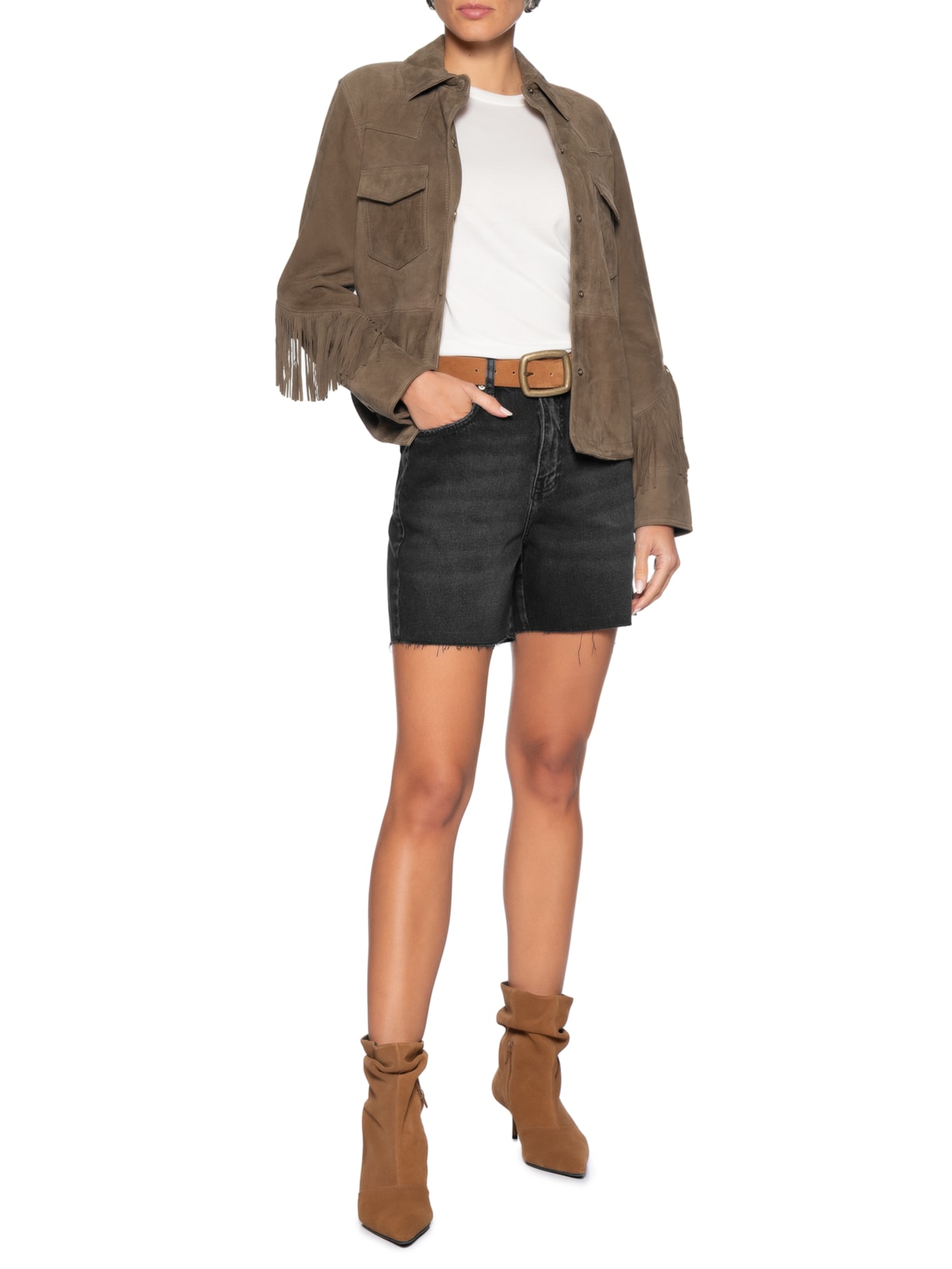 Bermuda Feminina Jeans Black Used Barra a Fio – Preto Maria Filó