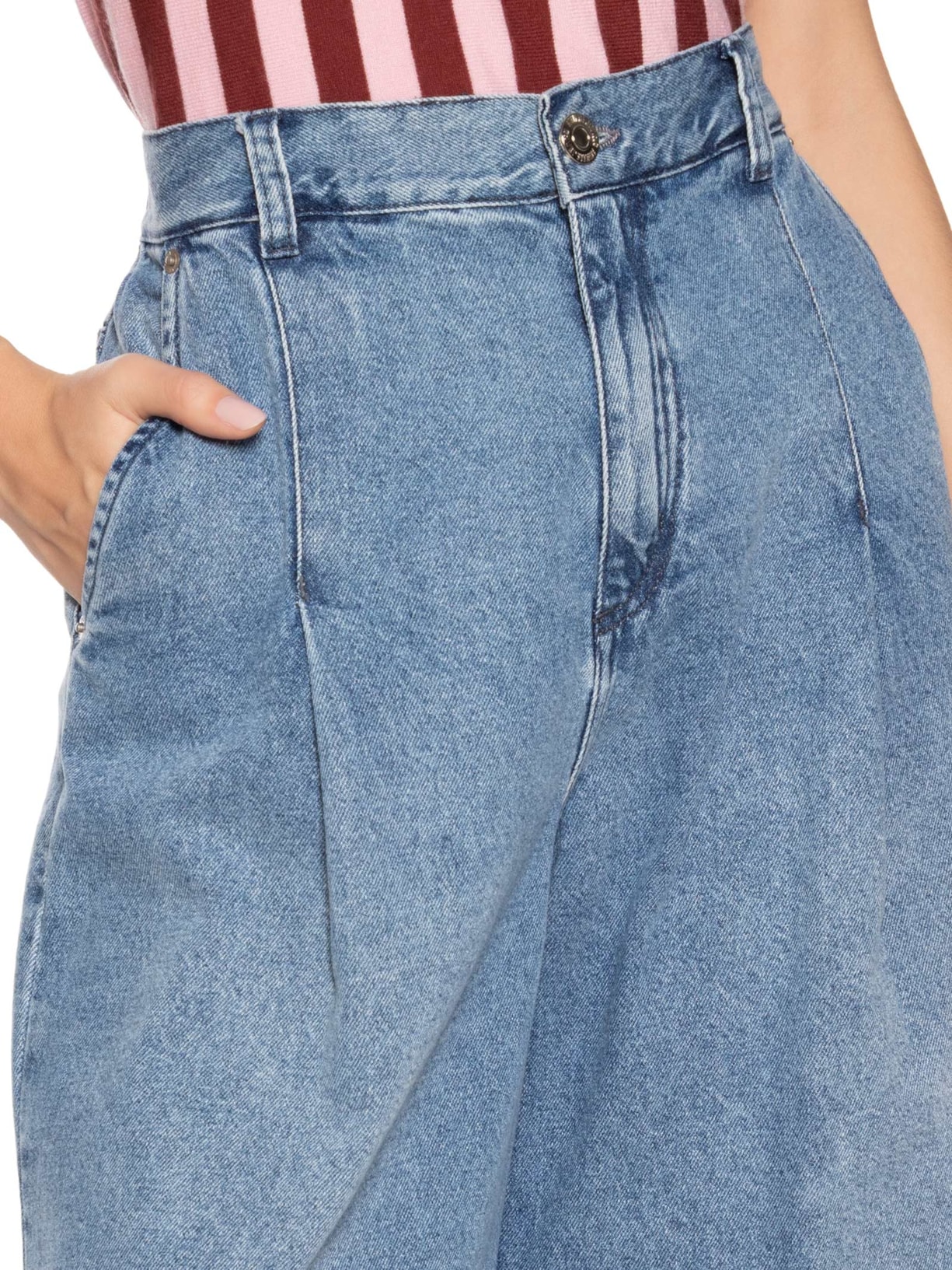  Bermuda Feminina Jeans Blue Pregas Azul Animale Jeans