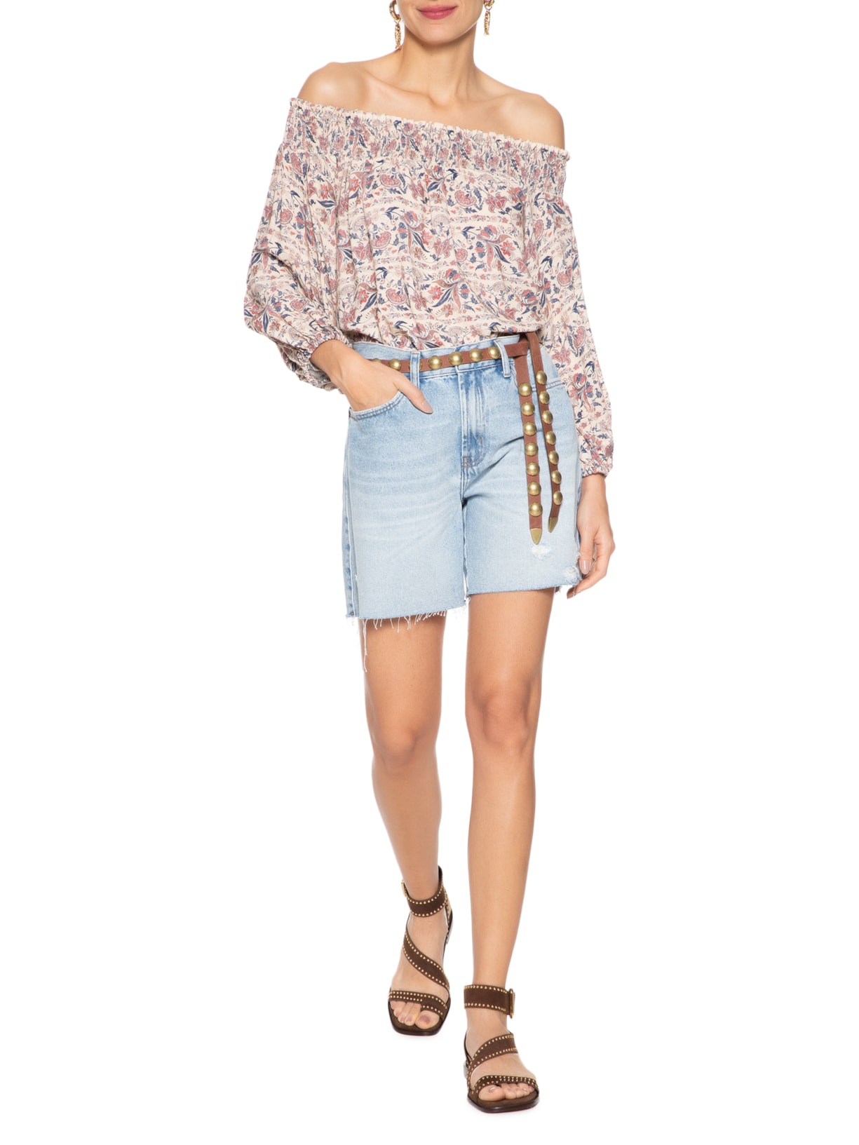 Bermuda Feminina Jeans Cintura Média Destroyed Azul Maria Filó