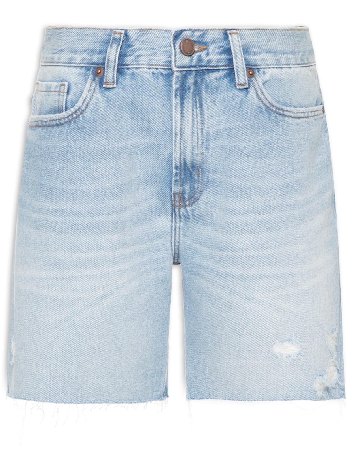 Bermuda Feminina Jeans Cintura Média Destroyed - Azul