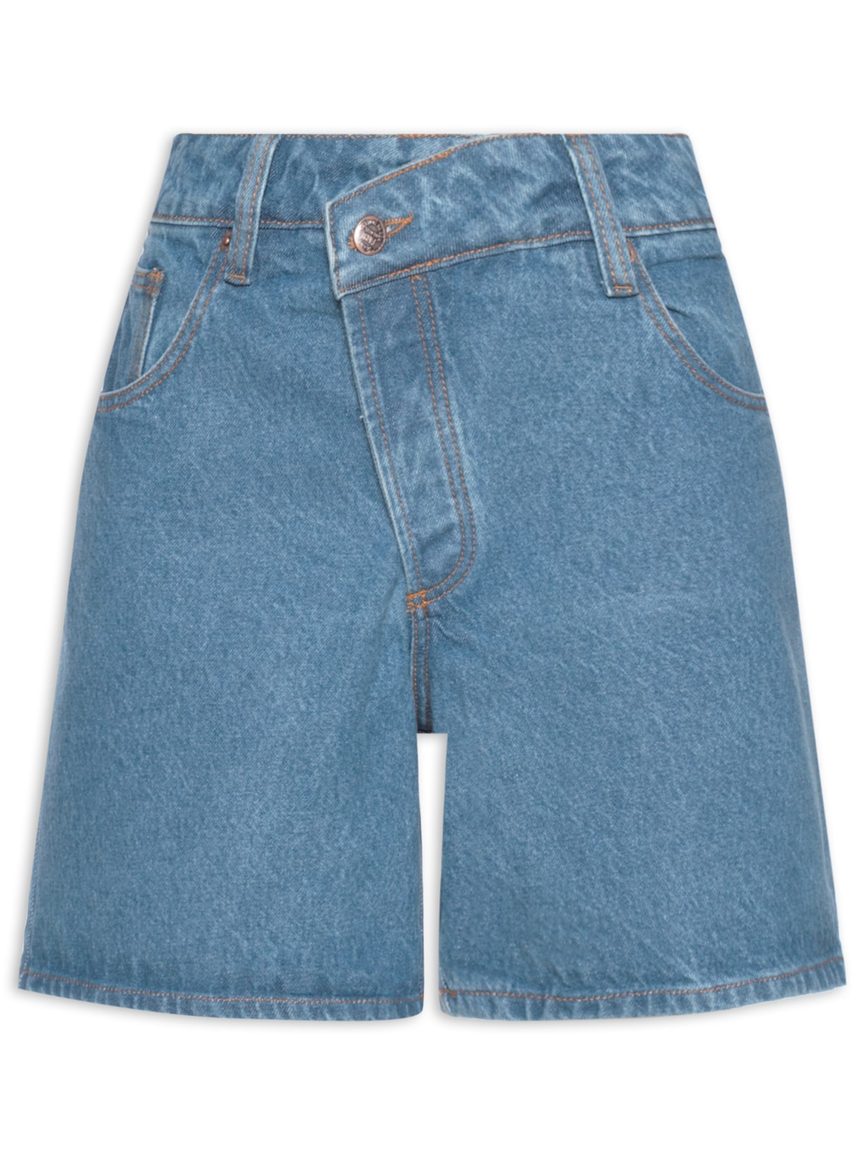 Bermuda Feminina Jeans Cós Transpassado - Azul