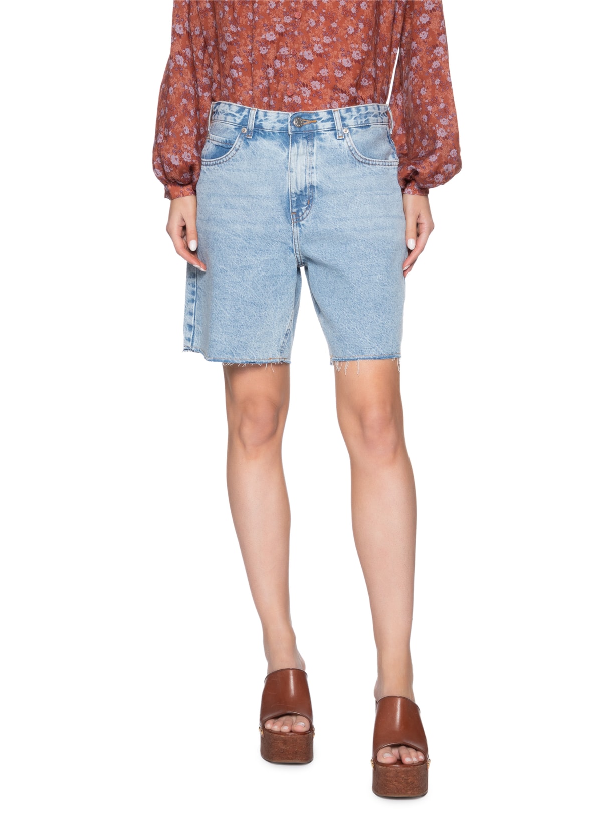 Bermuda Feminina  Jeans Five Pockets Used Azul Maria Filó