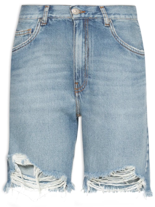 Bermuda Feminina Jeans Flashback Destroyed - Azul