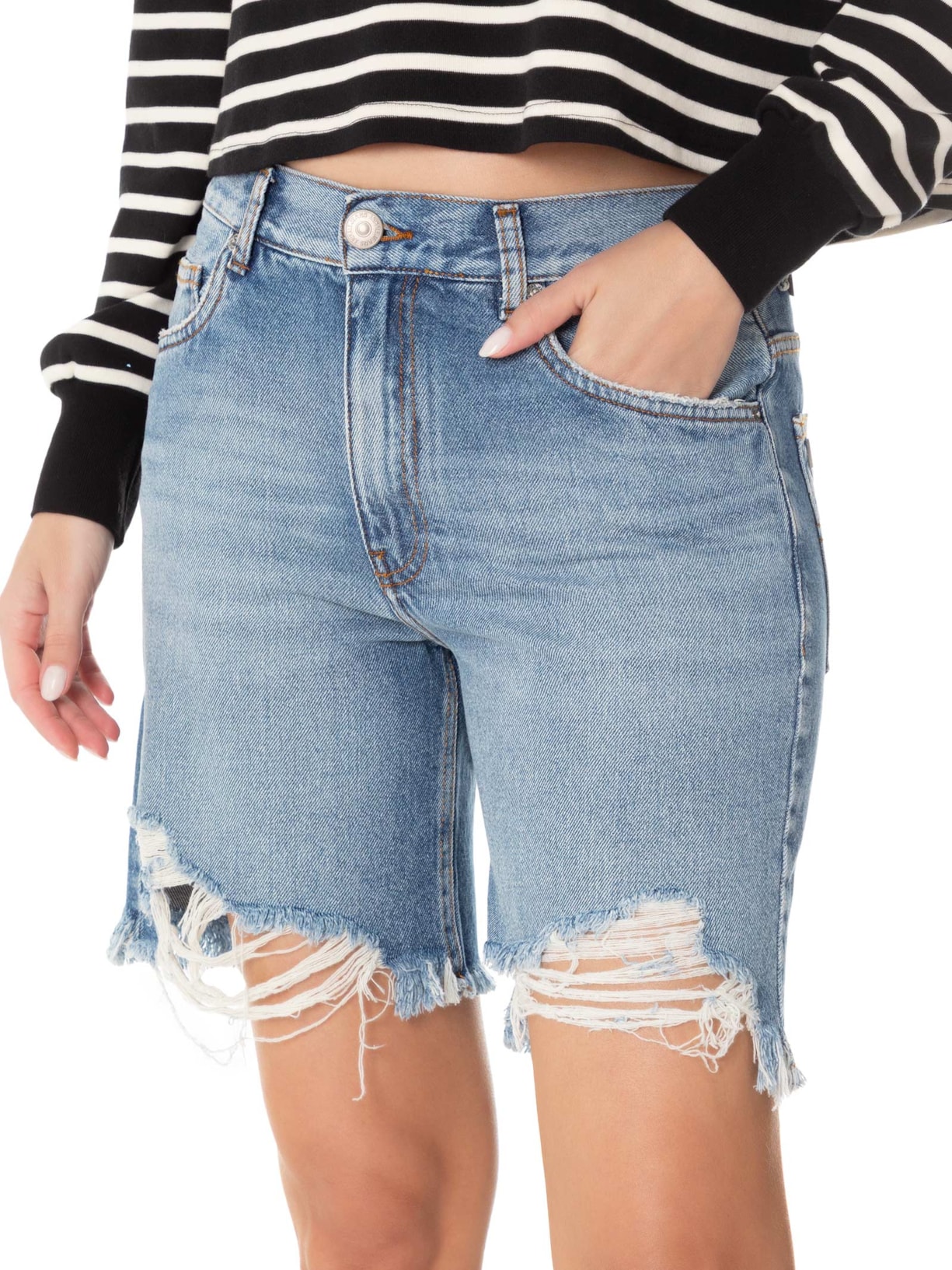 Bermuda Feminina Jeans Flashback Destroyed Azul Animale Jeans