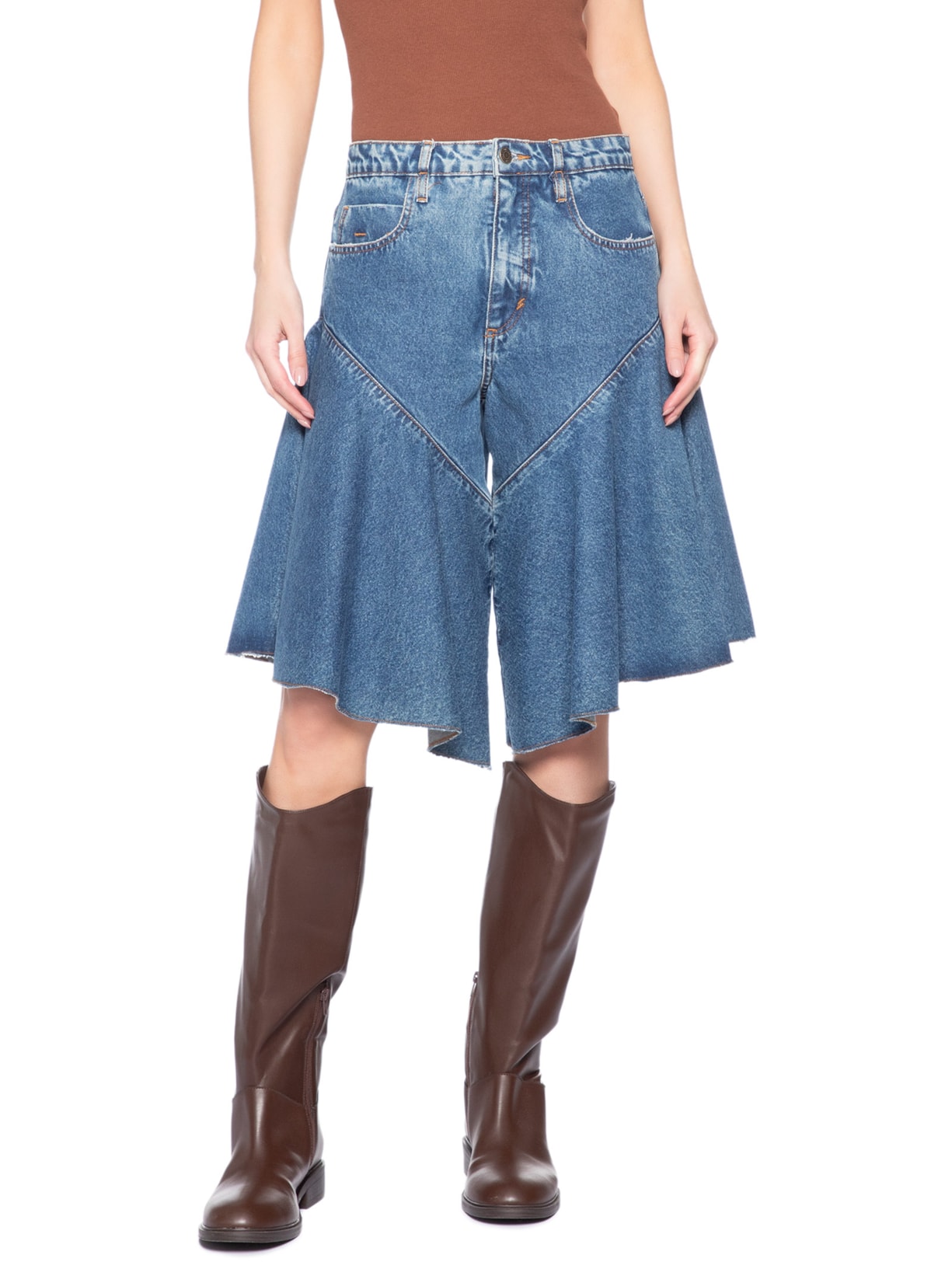 Bermuda Feminina Jeans Flor Azul Nk