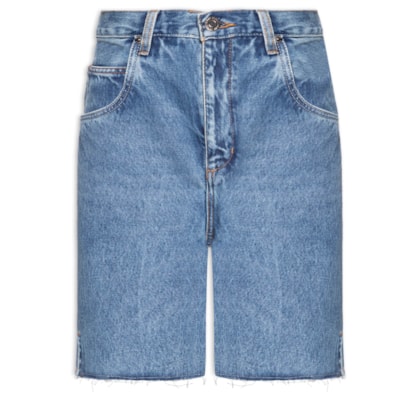 Bermuda Feminina Jeans Log Rise Barra A Fio - Azul
