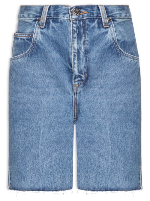 Bermuda Feminina Jeans Log Rise Barra A Fio - Azul