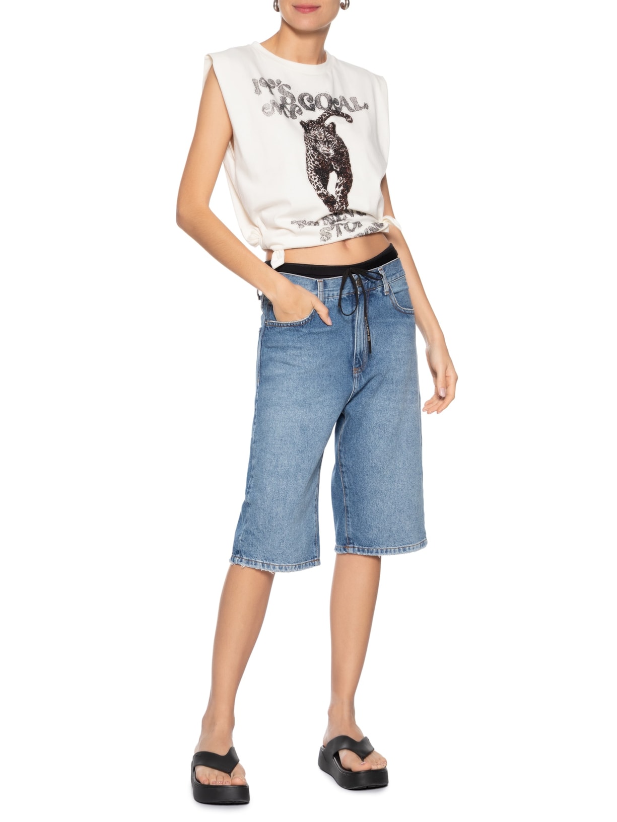 Bermuda Feminina Jeans Long Azul Animale Jeans