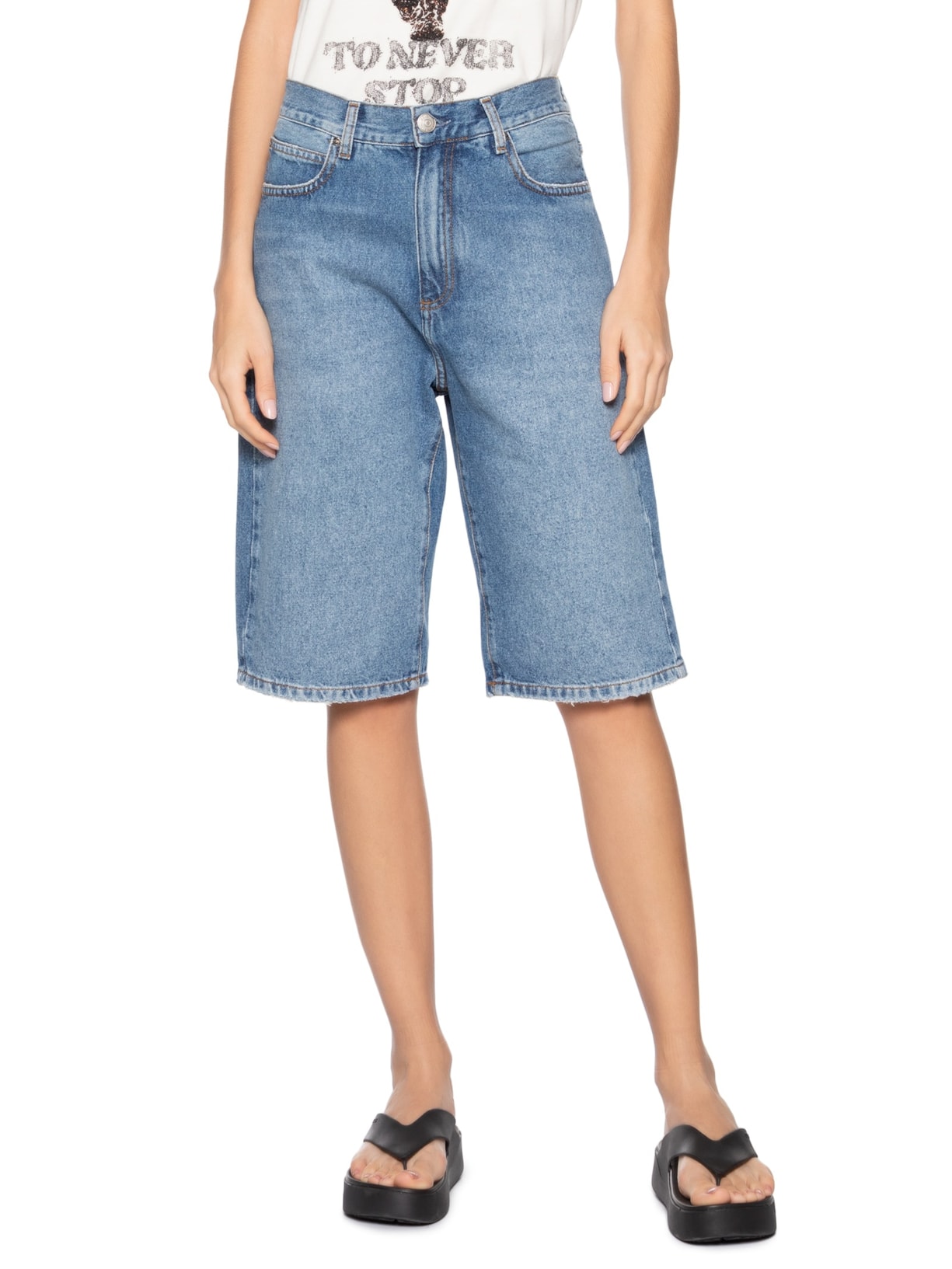 Bermuda Feminina Jeans Long Azul Animale Jeans