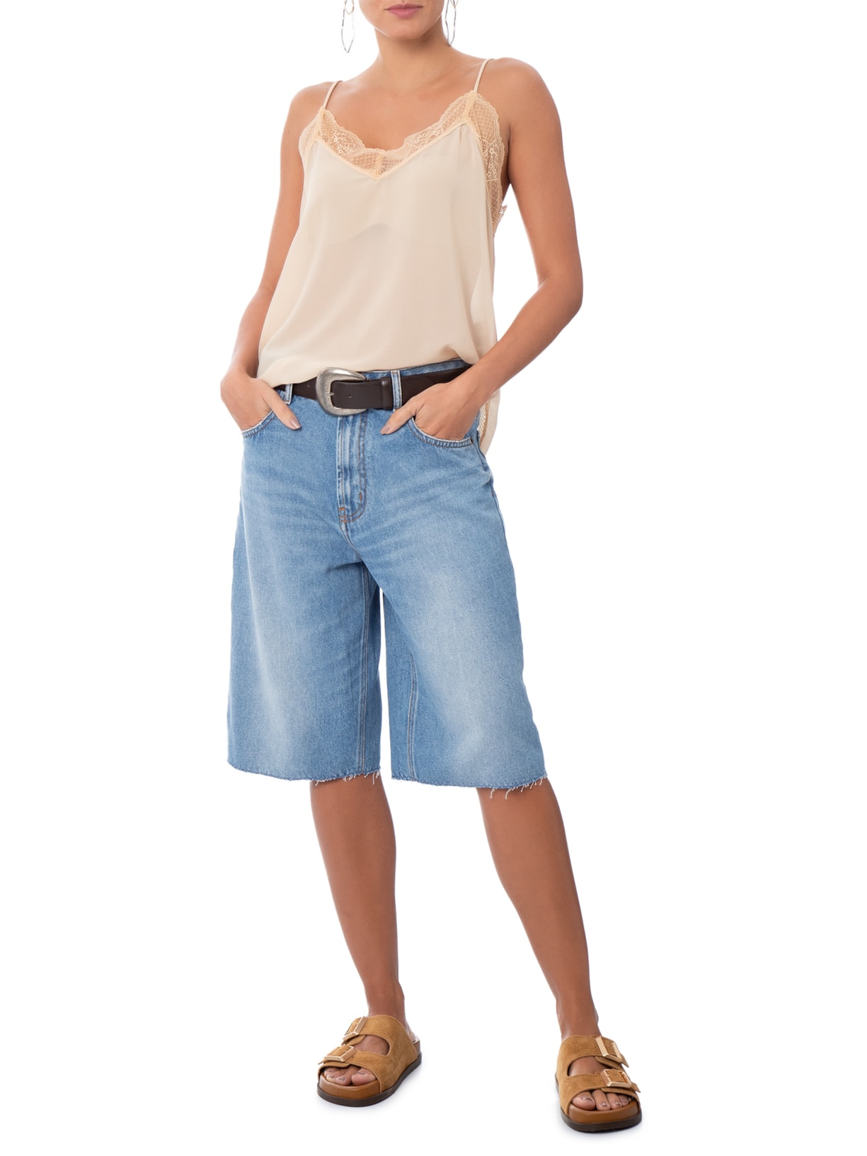 Bermuda Feminina Jeans Long Azul Animale Jeans