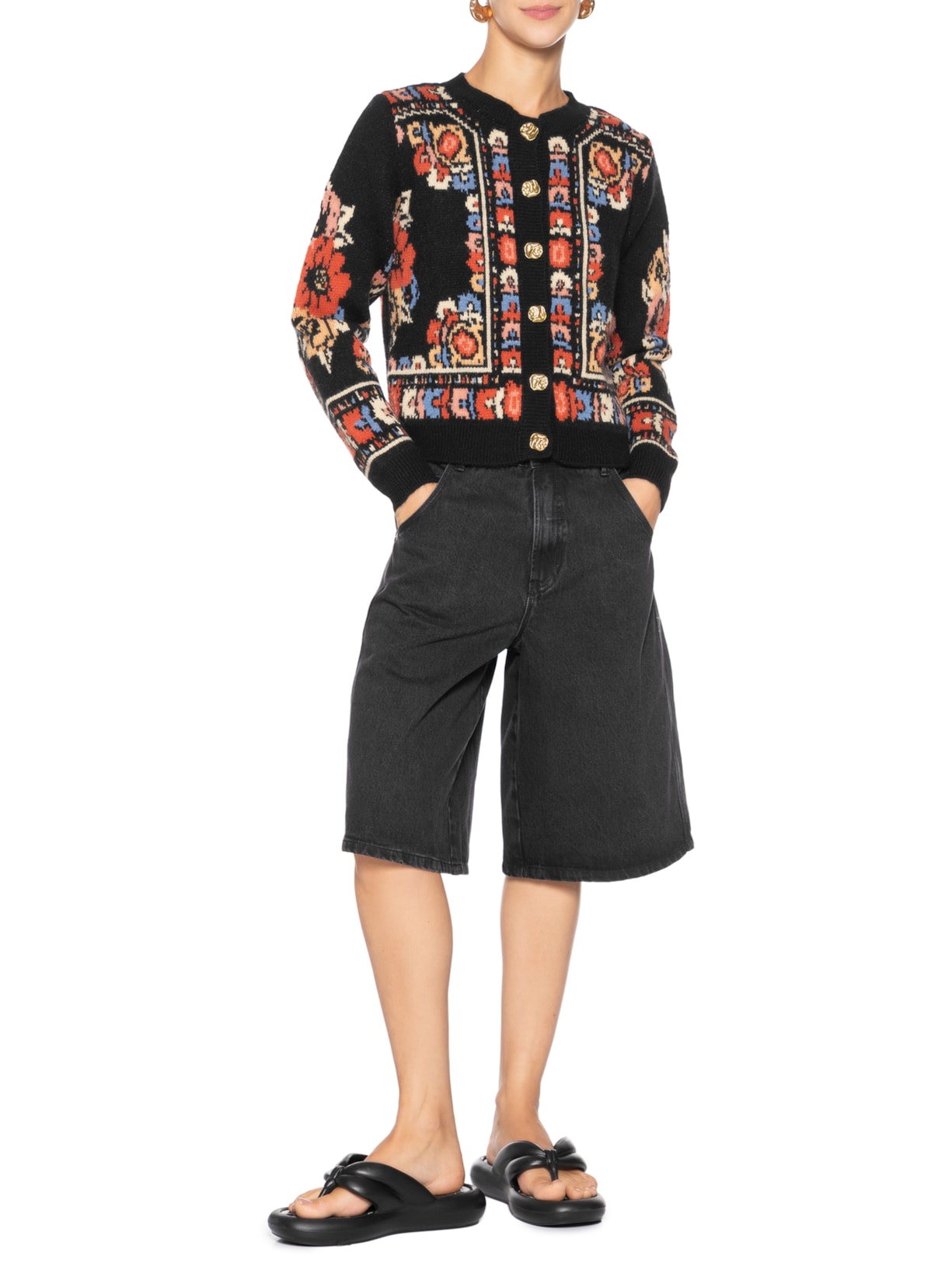 Bermuda Feminina Jeans Preto Farm