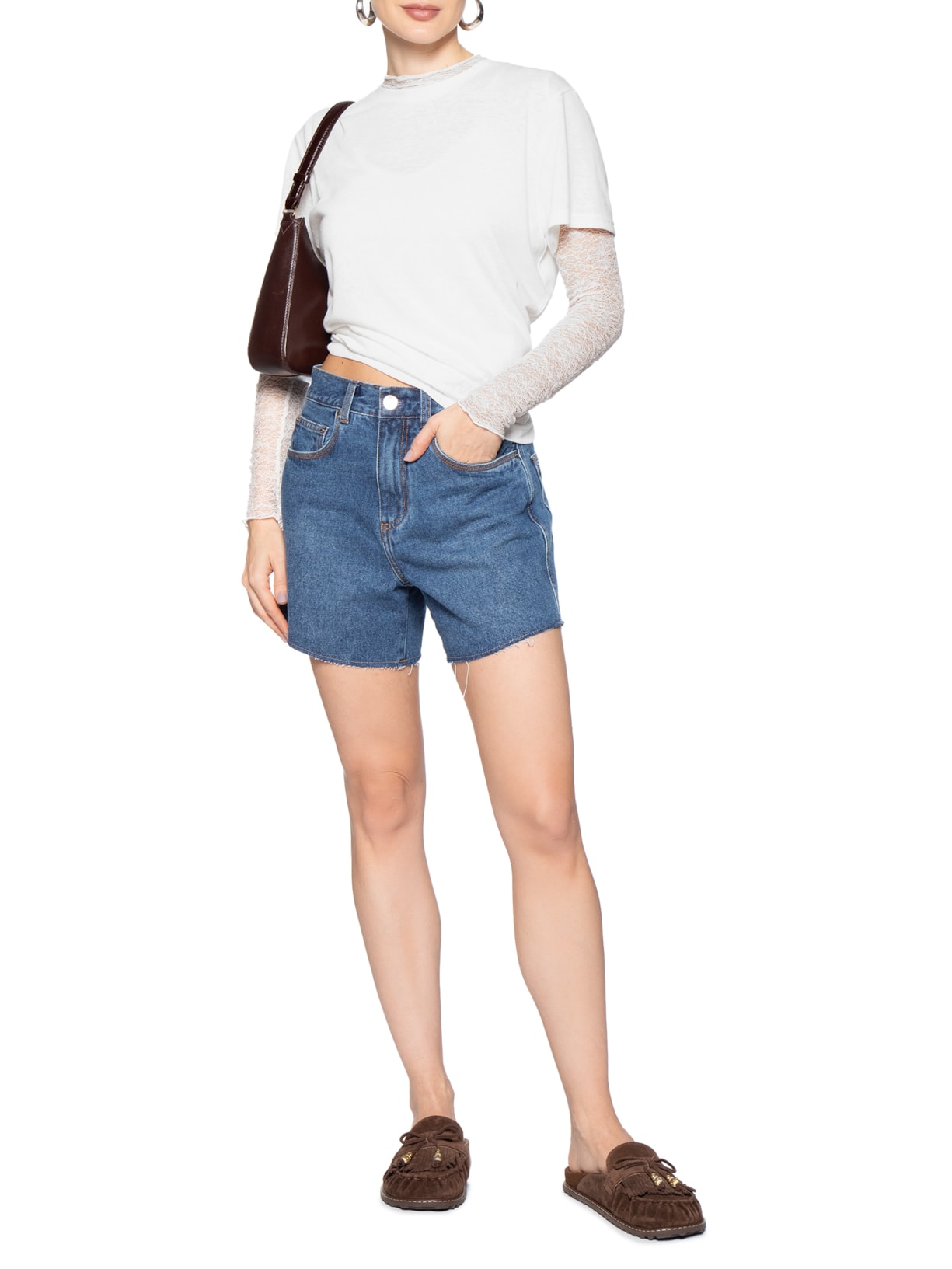Bermuda Feminina Jeans Trapézio Azul Animale Jeans