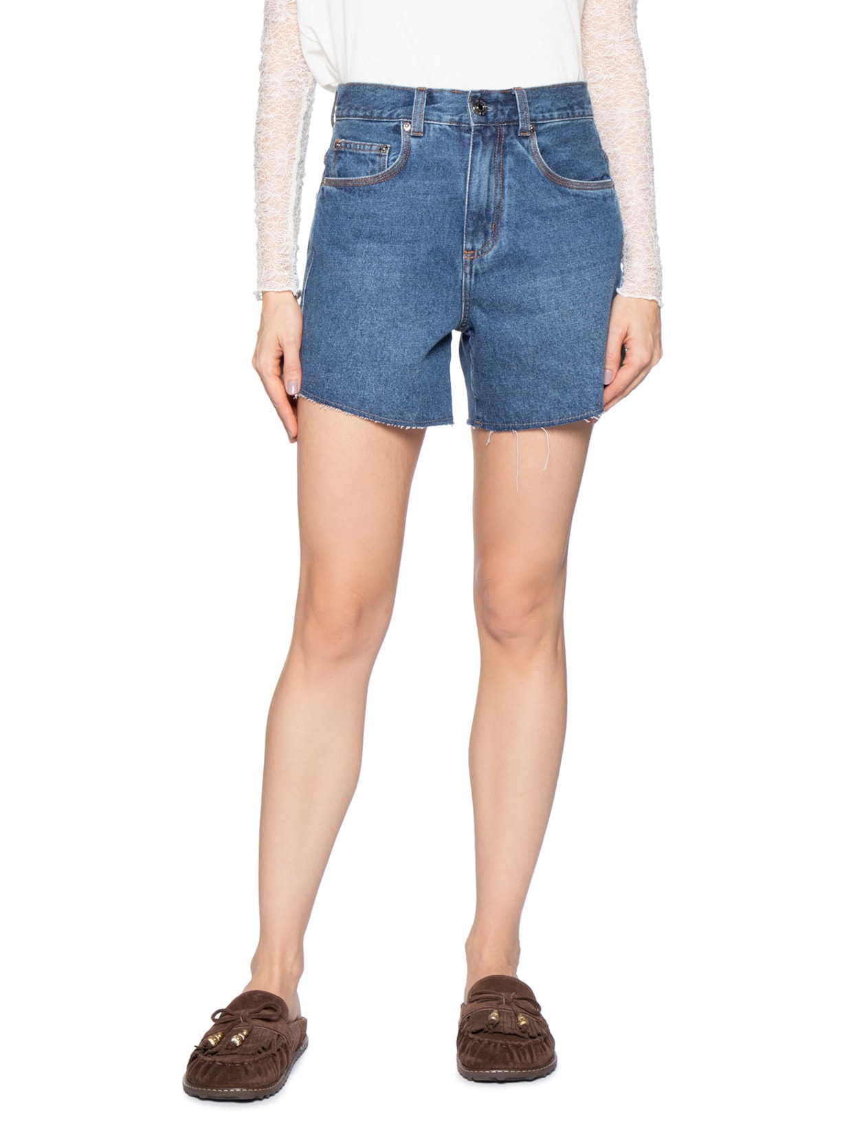 Bermuda Feminina Jeans Trapézio Azul Animale Jeans