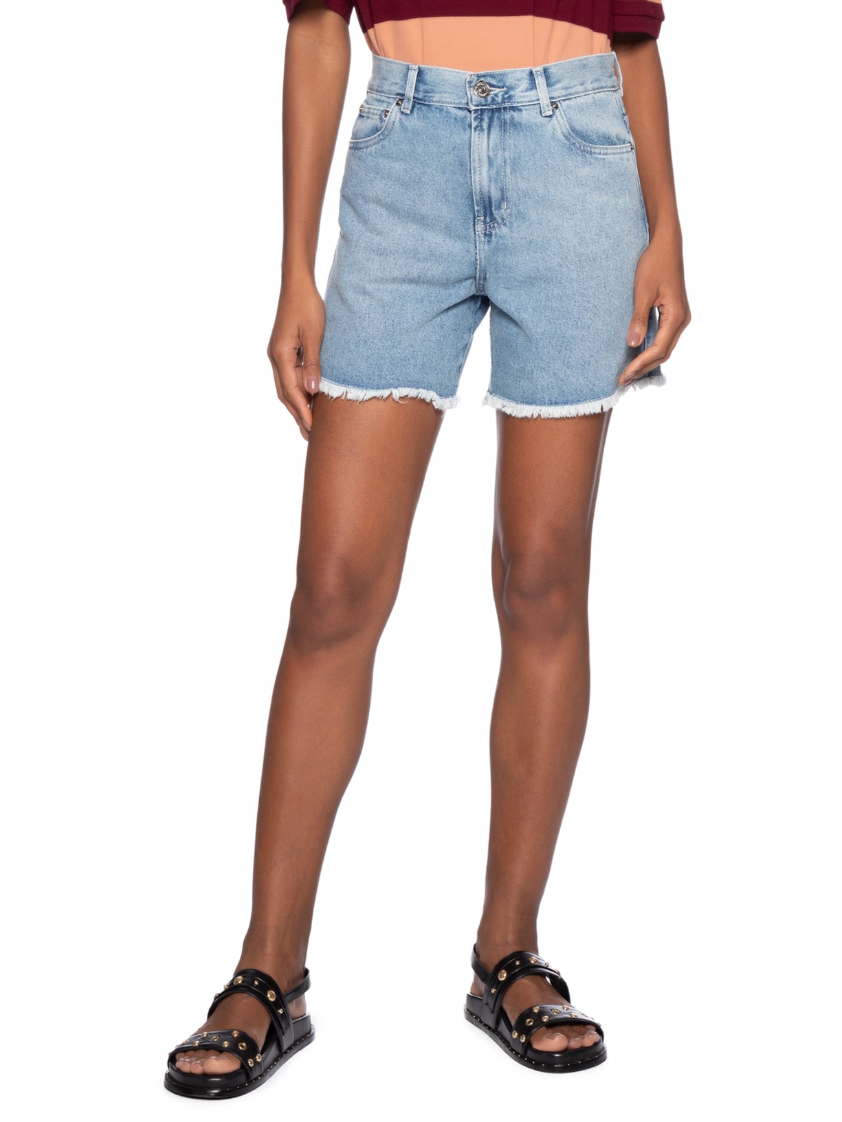 Bermuda Feminina Jeans Trapézio Rasgos Barra Azul Animale Jeans