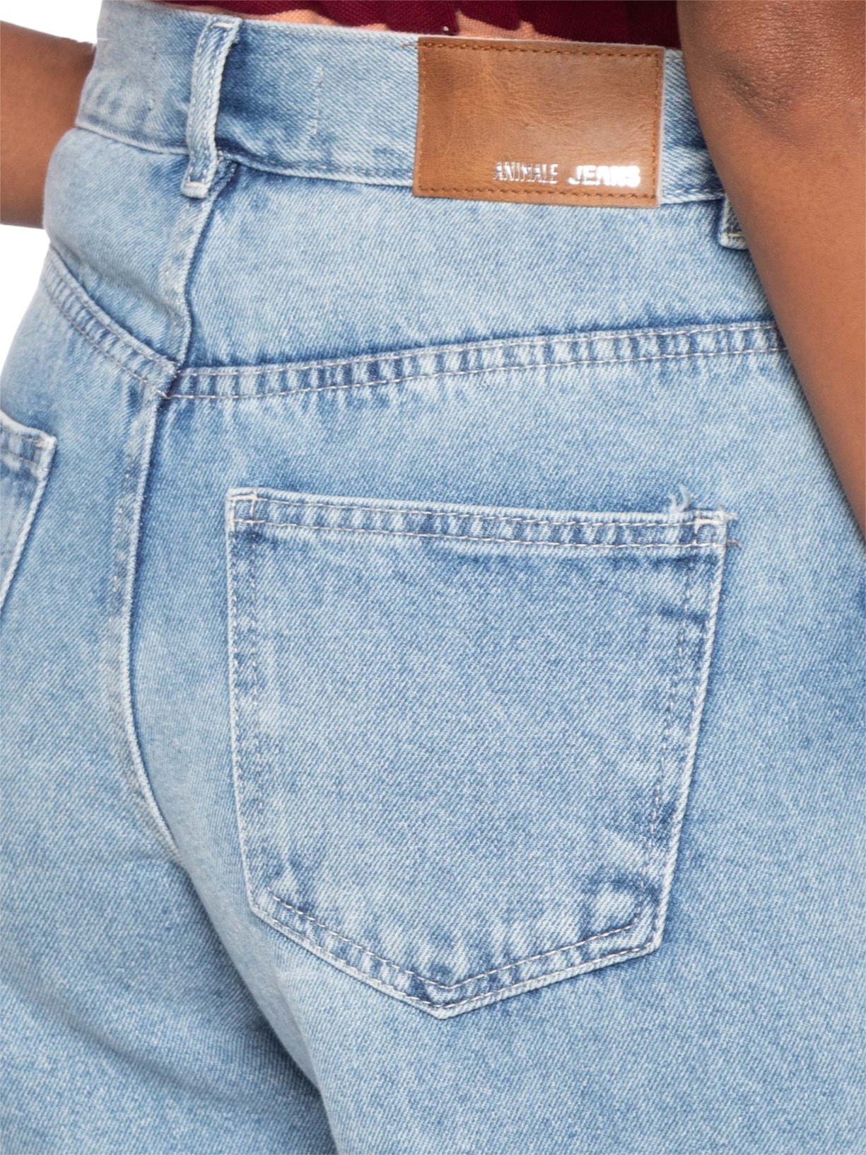 Bermuda Feminina Jeans Trapézio Rasgos Barra Azul Animale Jeans