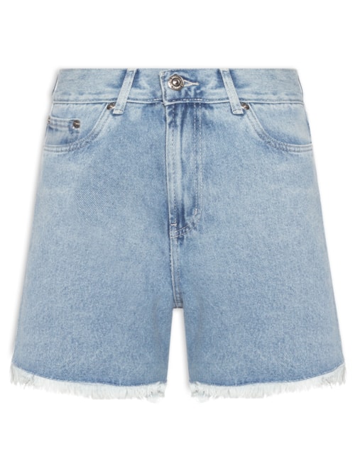 Bermuda Feminina Jeans Trapézio Rasgos Barra - Azul