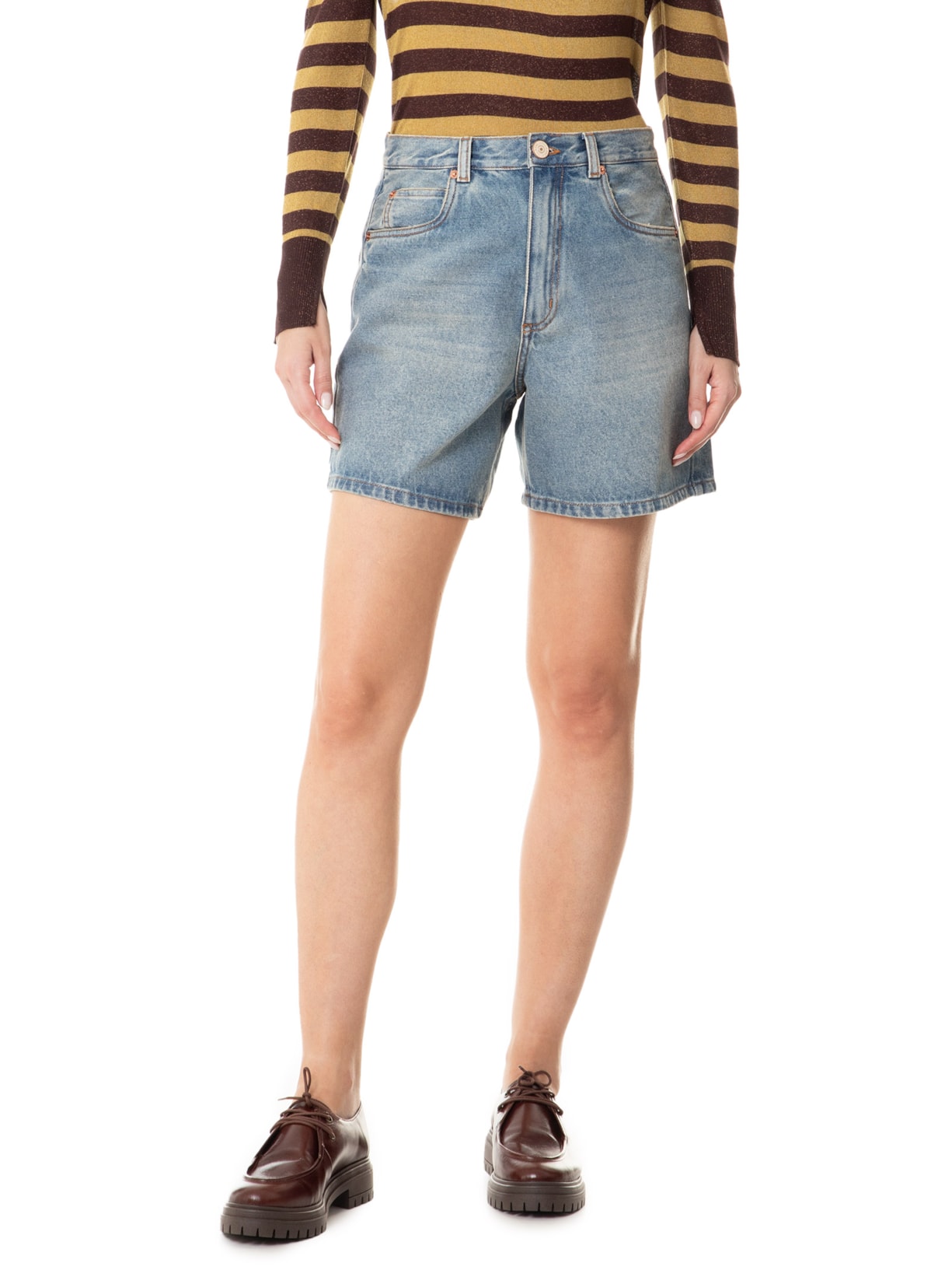 Bermuda Feminina Jeans Trapézio Vintage Azul Animale Jeans