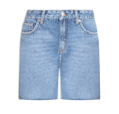 Bermuda Feminina Jeans Used Barra A Fio - Azul
