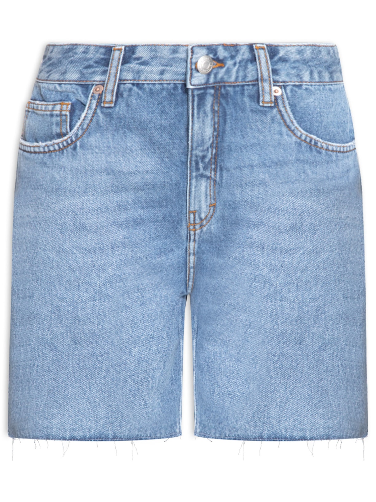 Bermuda Feminina Jeans Used Barra A Fio - Azul