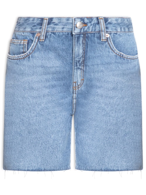Bermuda Feminina Jeans Used Barra A Fio - Azul