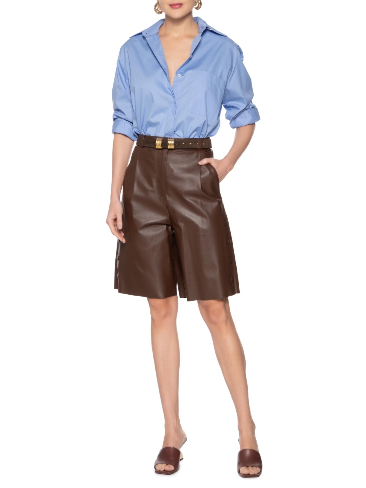 Bermuda Feminina Jolene Couro Marrom Le Lis