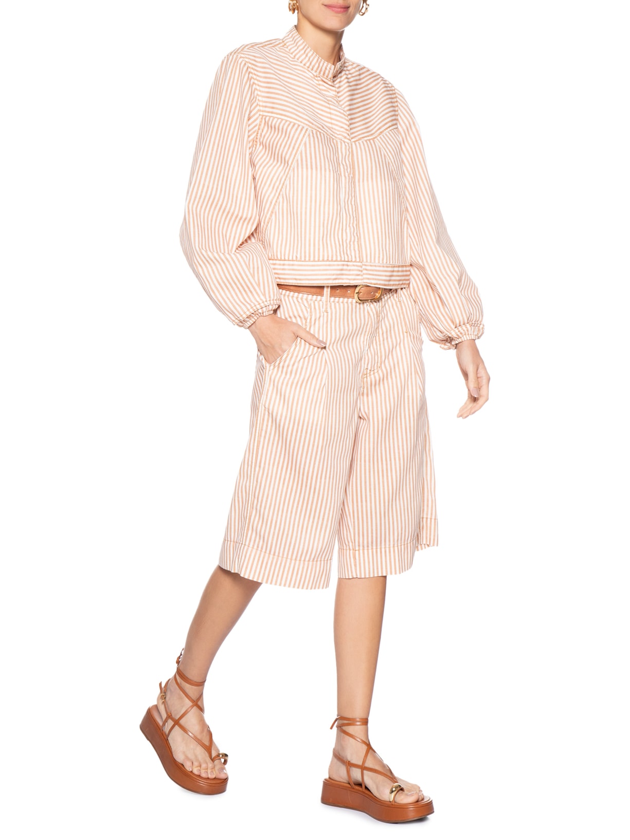 Bermuda Feminina Jorts Sarja Mix Listras Vermelho Dress To