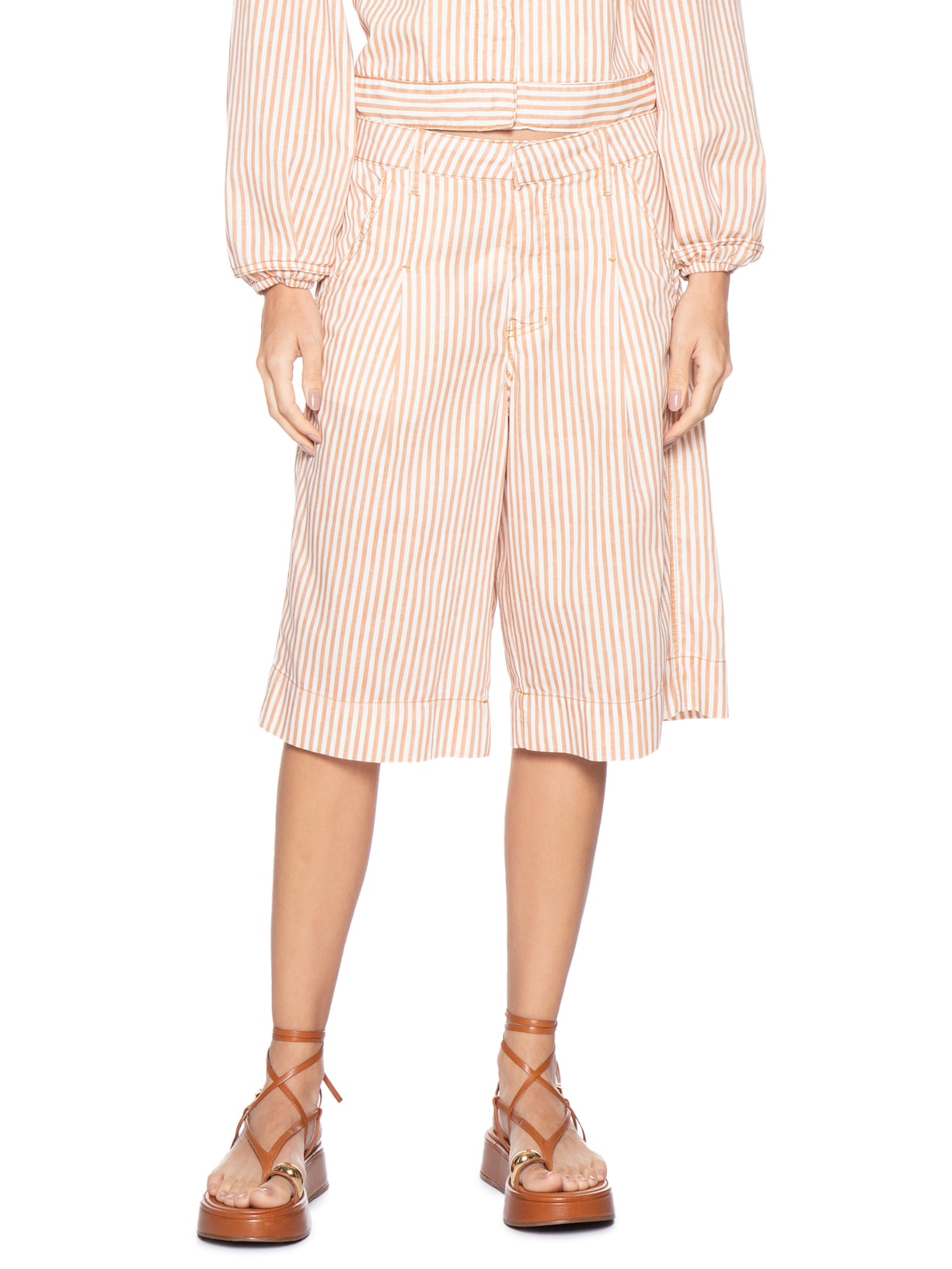 Bermuda Feminina Jorts Sarja Mix Listras Vermelho Dress To