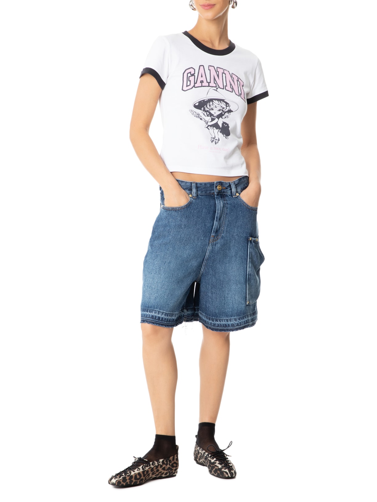 Bermuda Feminina Light Denim Shorts Azul Ganni