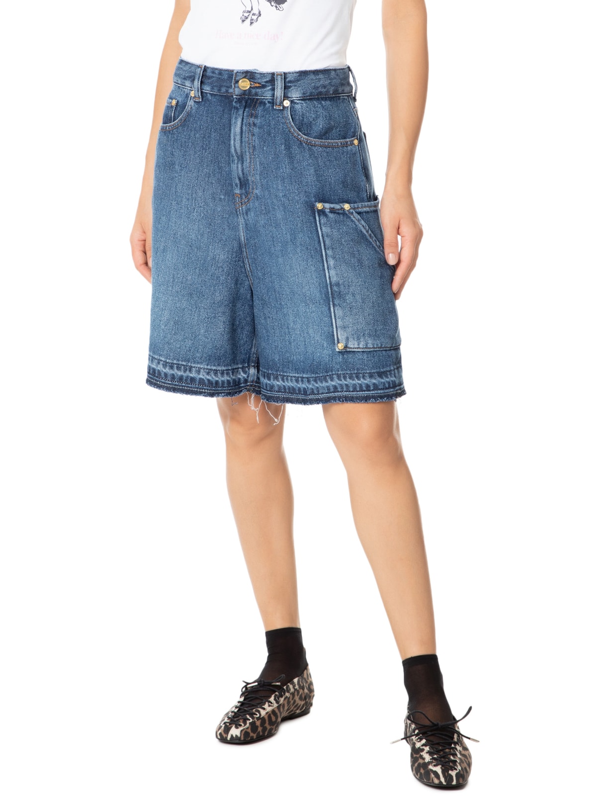 Bermuda Feminina Light Denim Shorts Azul Ganni
